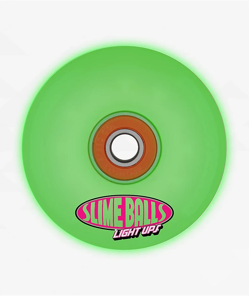 Slime Balls Friends of Planet 66mm 78a Green Light Up Skateboard Wheels