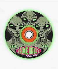 Slime Balls Friends of Planet 66mm 78a Green Light Up Skateboard Wheels