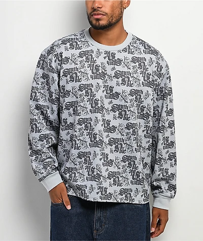 Southpole Allover Grey Thermal Long Sleeve Boxy Crop T-Shirt