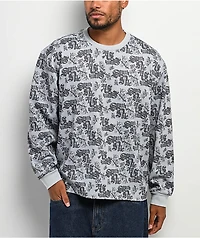 Southpole Allover Grey Thermal Long Sleeve Boxy Crop T-Shirt