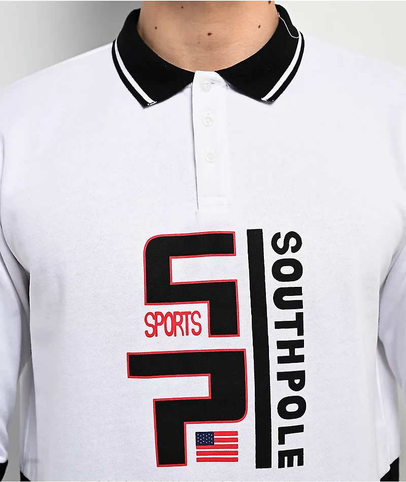 Southpole Logo White Long Sleeve Polo Shirt