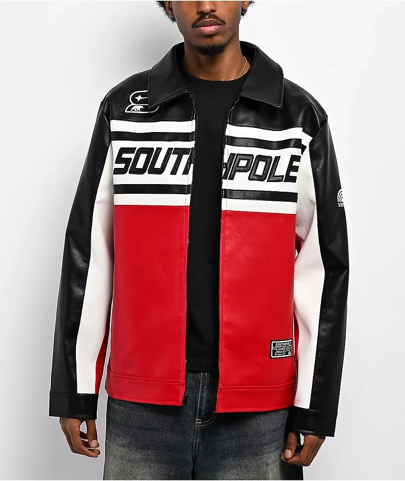 Southpole Satin Black, White & Red Jacket