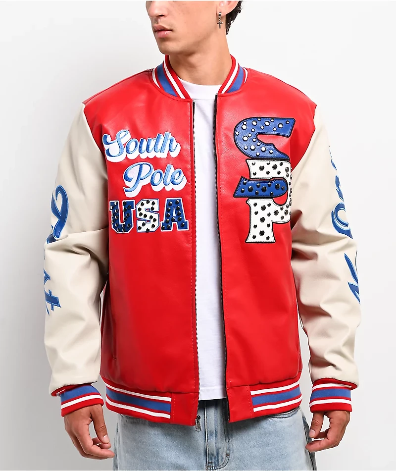 Southpole Stud Eagle Red, White & Blue Bomber Jacket