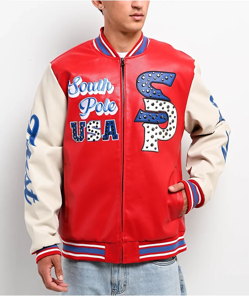Southpole Stud Eagle Red, White & Blue Bomber Jacket