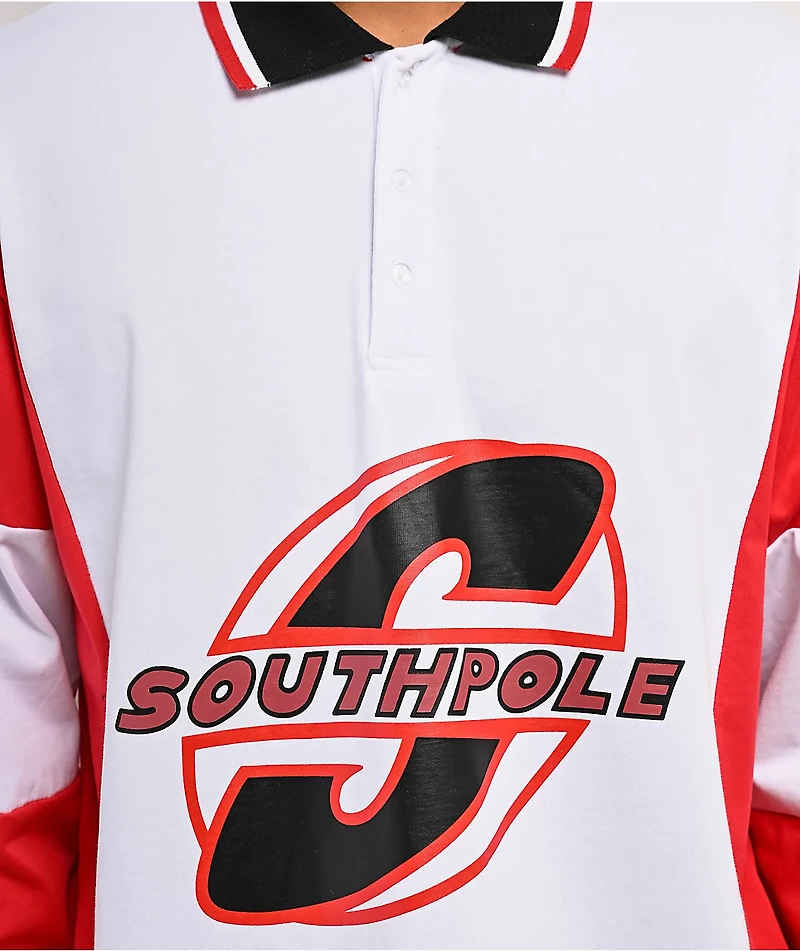 Southpole White & Red Boxy Crop Rugby Shirt