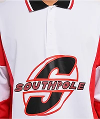 Southpole White & Red Boxy Crop Rugby Shirt