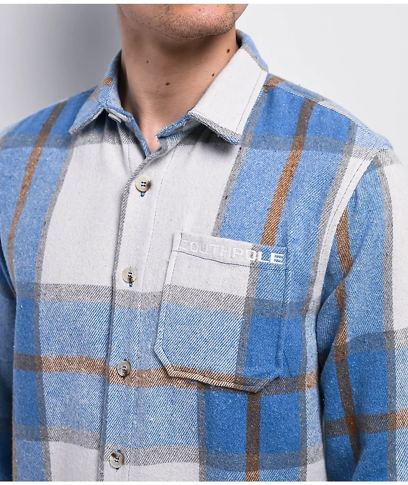 Southpole Woven Blue Plaid Flannel Shirt