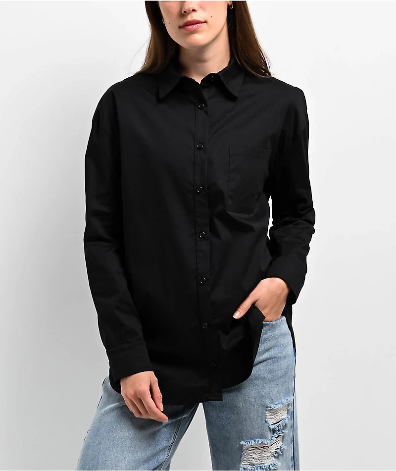 Spicychix Black Oversize Long Sleeve Button Up Shirt