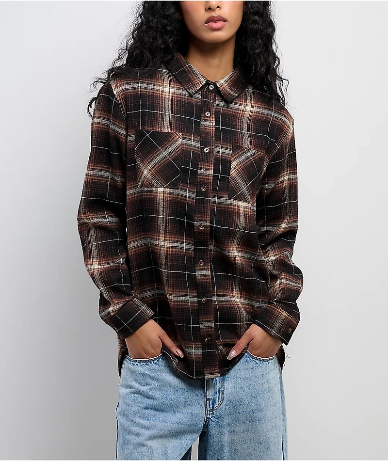 Spicychix Brown Plaid Oversized Long Sleeve Flannel Shirt