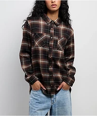 Spicychix Brown Plaid Oversized Long Sleeve Flannel Shirt
