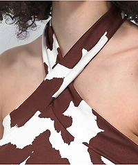 Spicychix Cross Brown & White Cow Print Halter Tank Top
