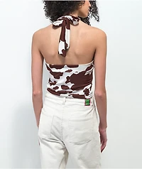 Spicychix Cross Brown & White Cow Print Halter Tank Top