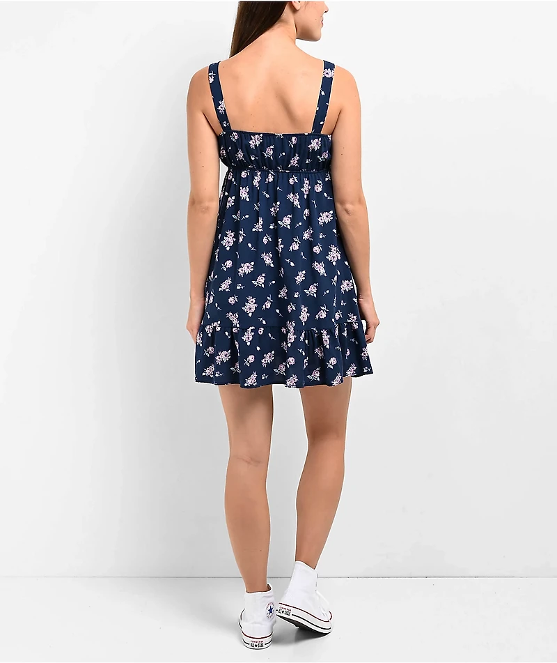 Spicychix Dark Floral Blue Dress