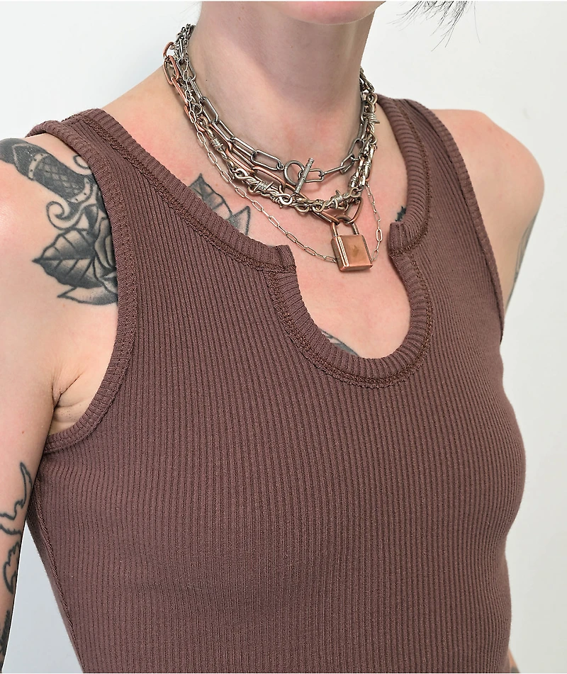 Spicychix Horseshoe Brown Ribbed Crop Tank Top