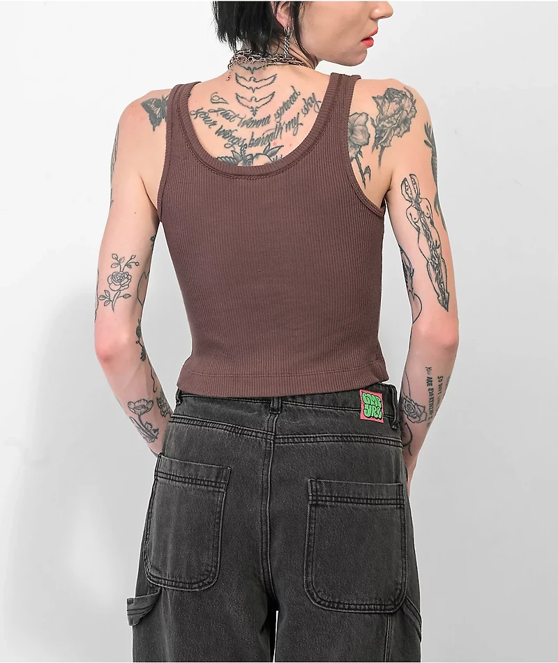 Spicychix Horseshoe Brown Ribbed Crop Tank Top