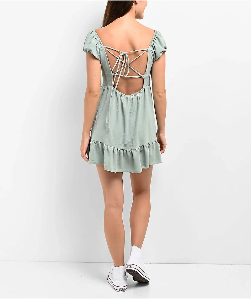 Spicychix Open Back Green Boho Mini Dress
