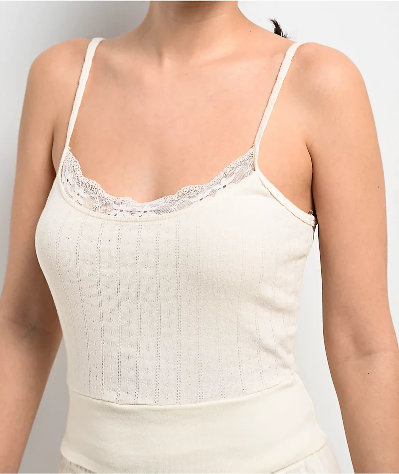 Spicychix Pointelle Cream Crop Tank Top