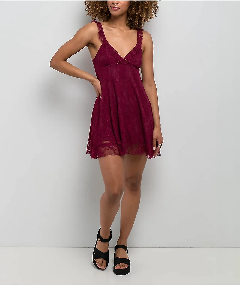 Spicychix Posie Burgundy Lace Dress