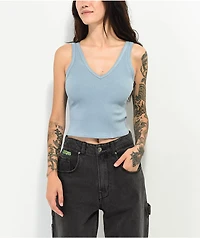 Spicychix V-Neck Blue Ribbed Crop Tank Top