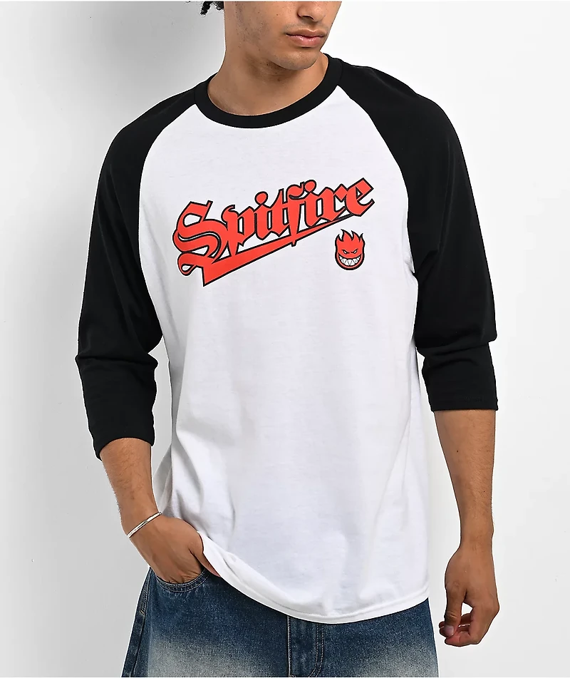 Spitfire Bighead White & Black Raglan T-Shirt