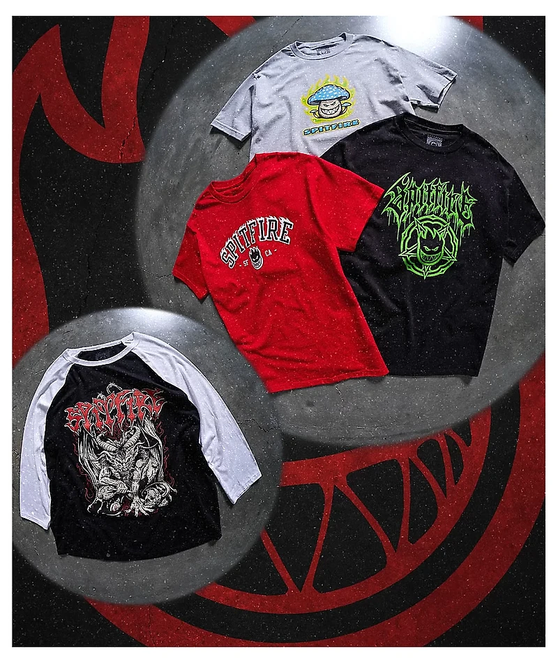 Spitfire Demon Black & White Three Quarter Sleeve T-Shirt