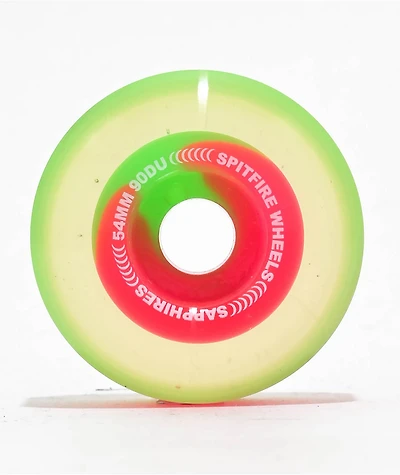 Spitfire Sapphires Formula Four 54mm 90a Neon Pink & Green Radial Skateboard Wheels