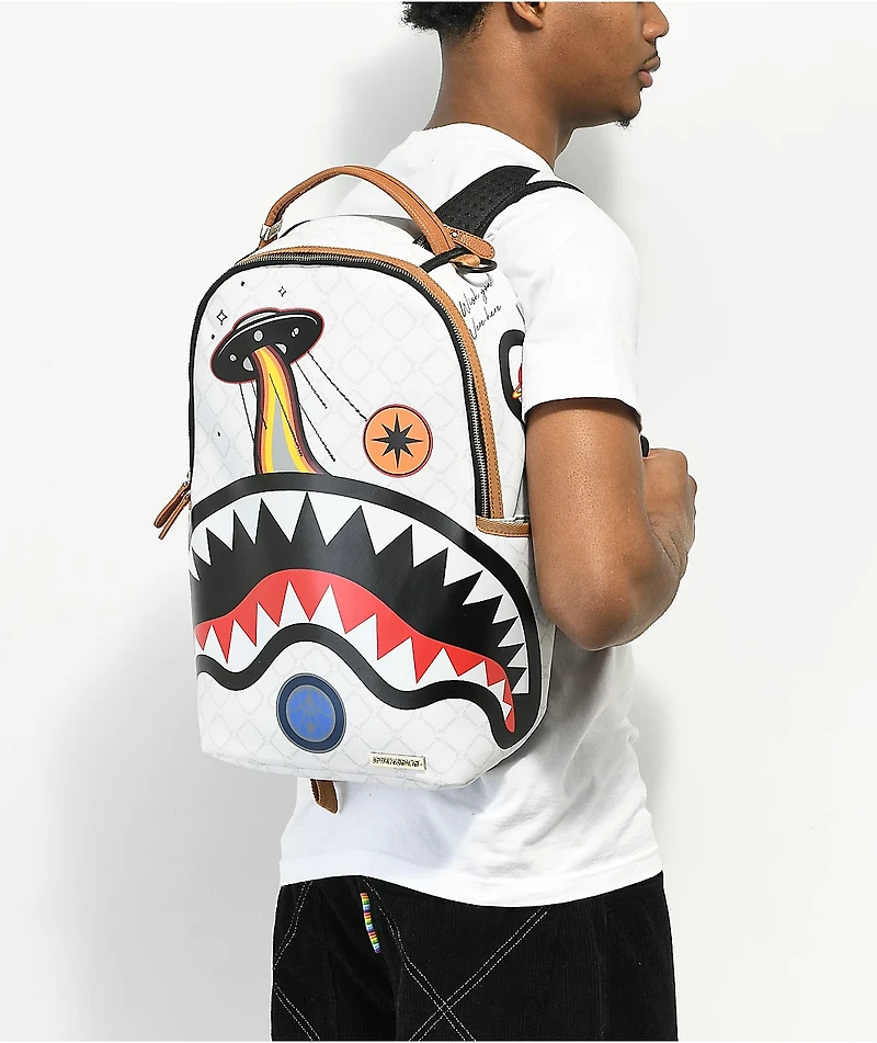 Sprayground Alien Rich White Leather Backpack