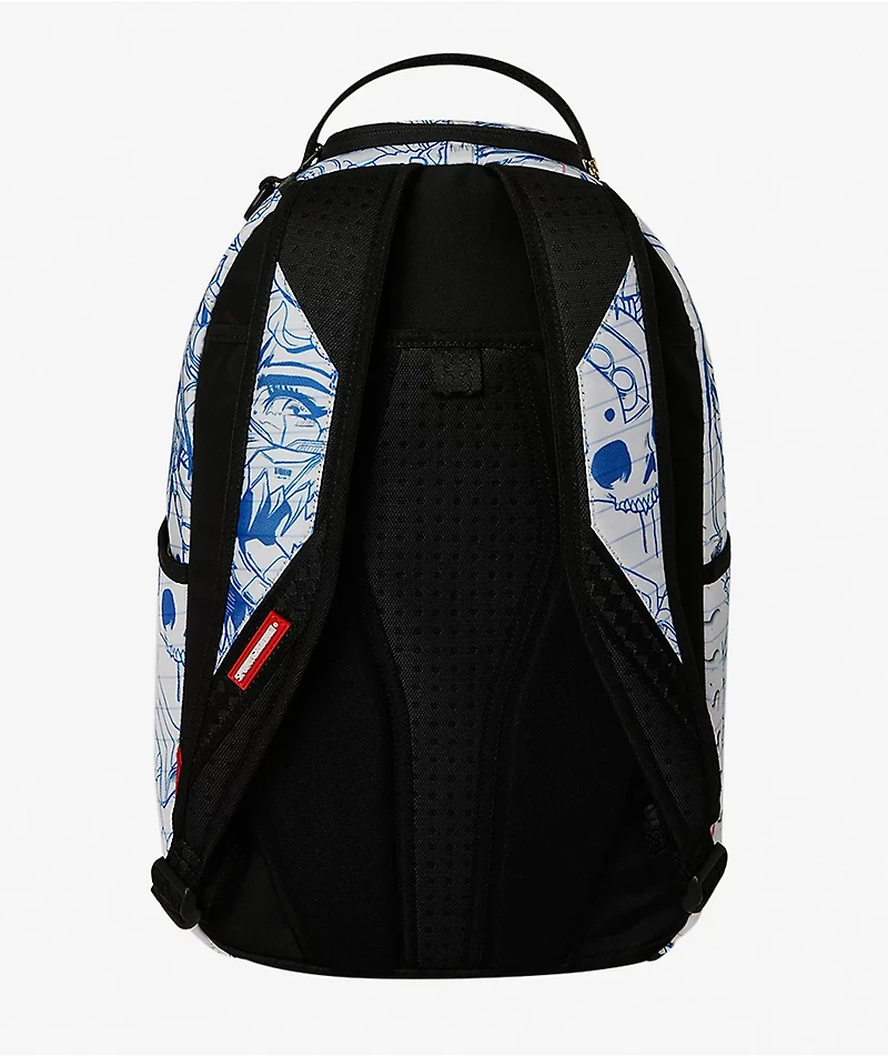 Sprayground Blue Ink Doodle White Backpack