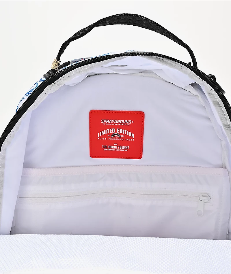 Sprayground Blue Ink Doodle White Backpack