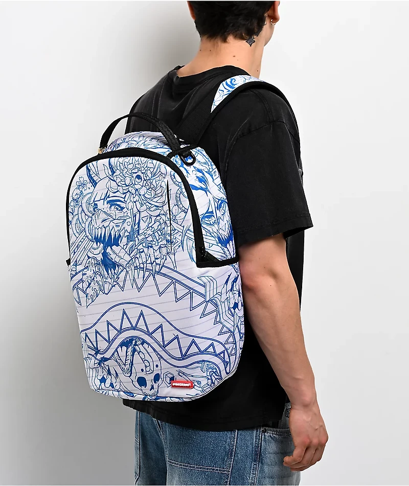 Sprayground Blue Ink Doodle White Backpack