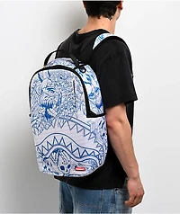 Sprayground Blue Ink Doodle White Backpack