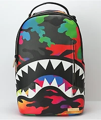 Sprayground Camoburst Deluxe Red, Orange & Green Leather Backpack