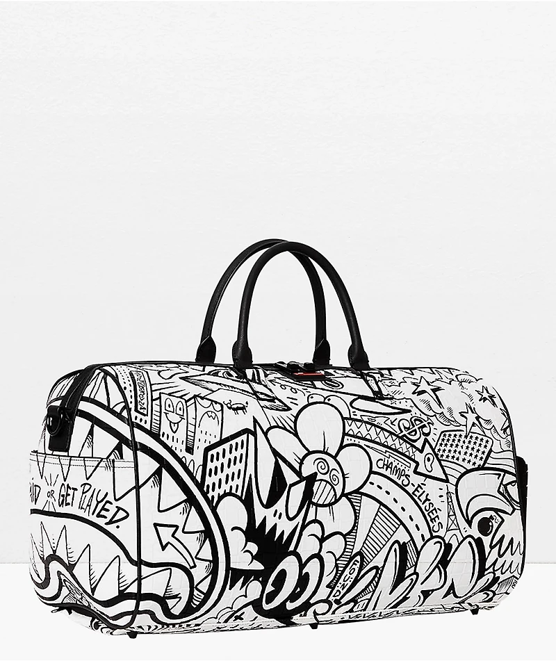 Sprayground Doodle Black & White Duffle Bag