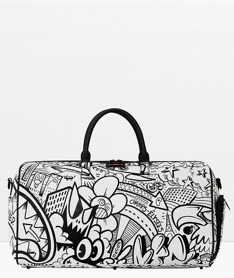 Sprayground Doodle Black & White Duffle Bag