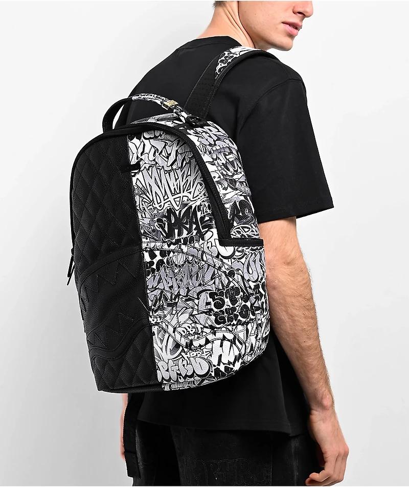 Sprayground Half Graffiti Black & White Quilted Backpack
