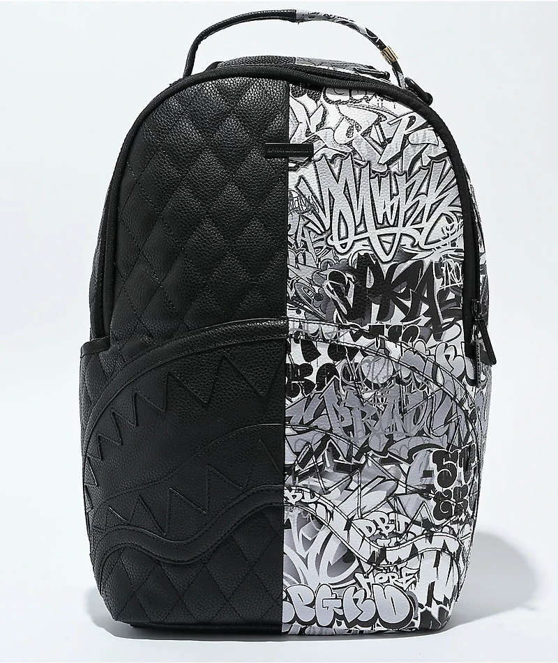 Sprayground Half Graffiti Black & White Quilted Backpack