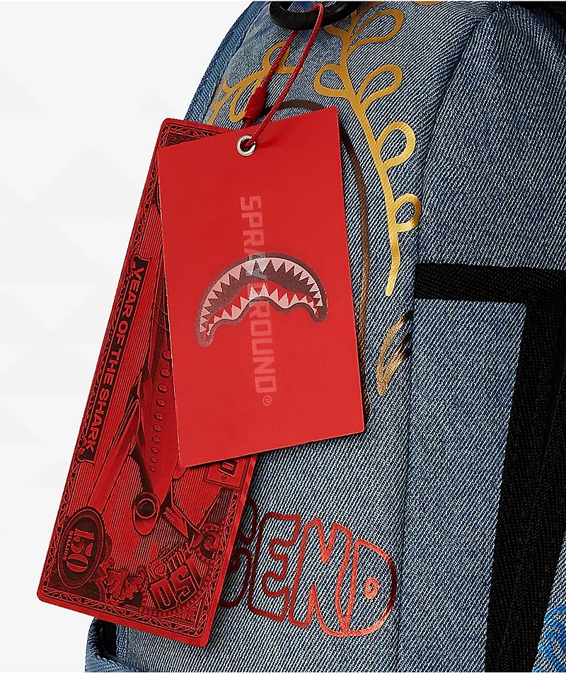 Sprayground Metallic Printed Denim Backpack