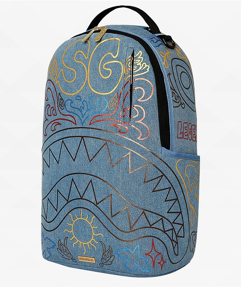 Sprayground Metallic Printed Denim Backpack