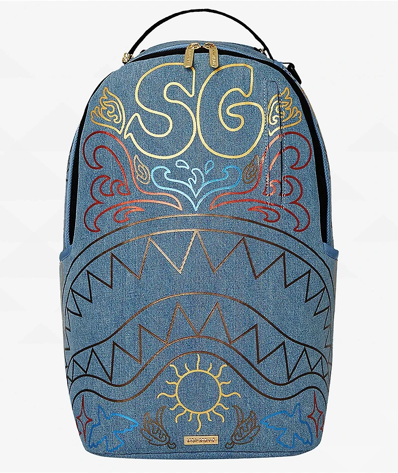 Sprayground Metallic Printed Denim Backpack