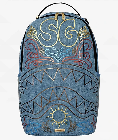 Sprayground Metallic Printed Denim Backpack