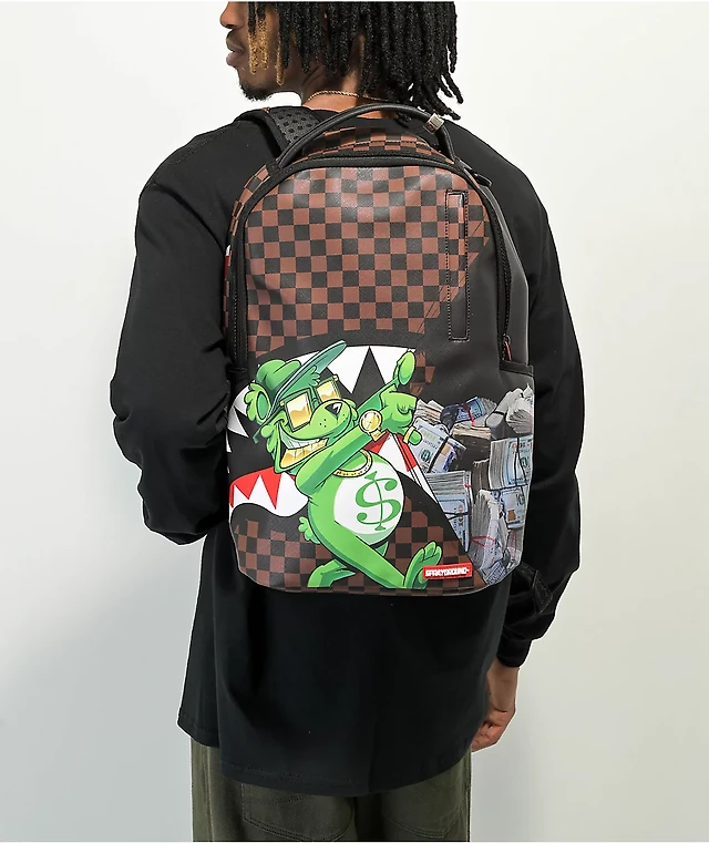Sprayground Money Bear Reveal DLX Black Brown Checkered Backpack