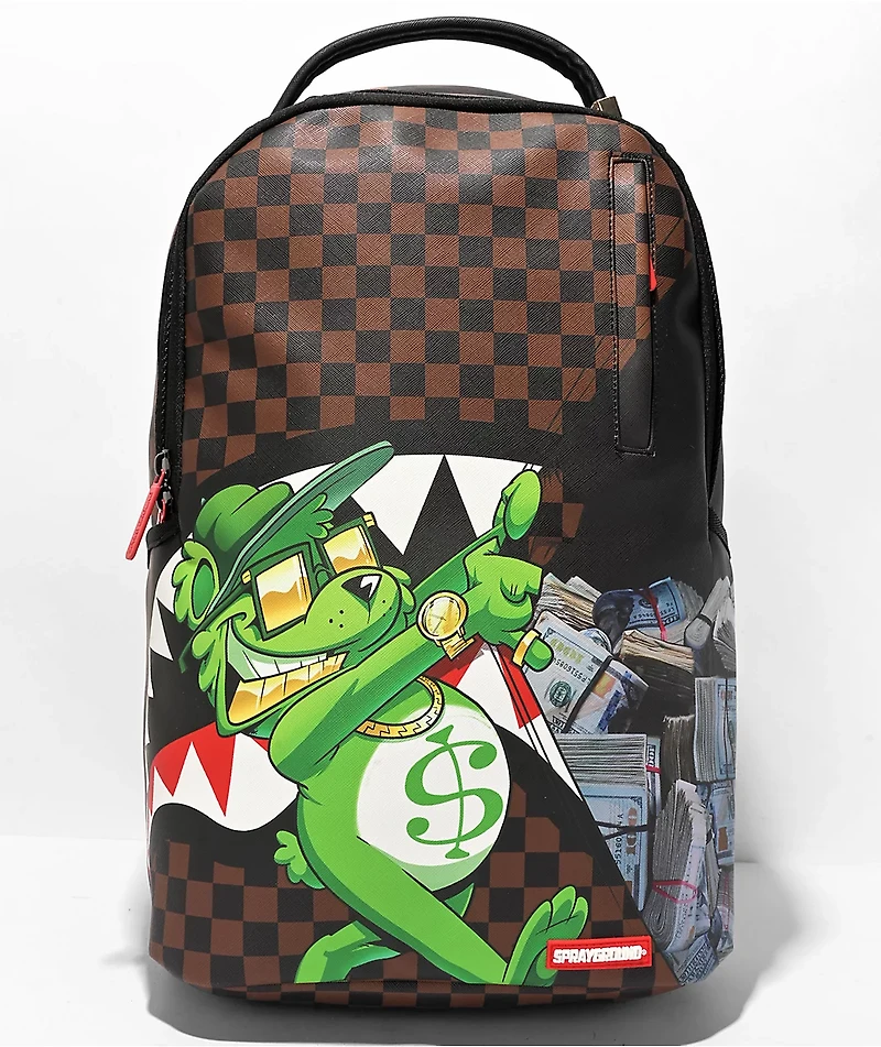 Sprayground Money Bear Reveal DLX Black & Brown Checkered Backpack