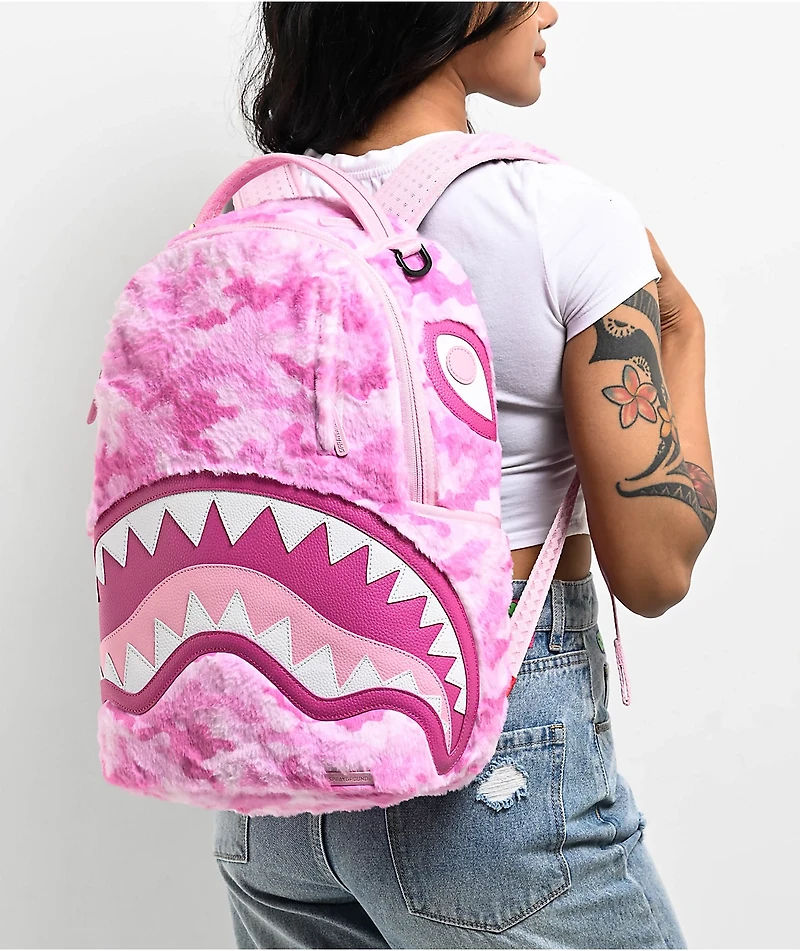 Sprayground Pink Camo Faux Fur Backpack