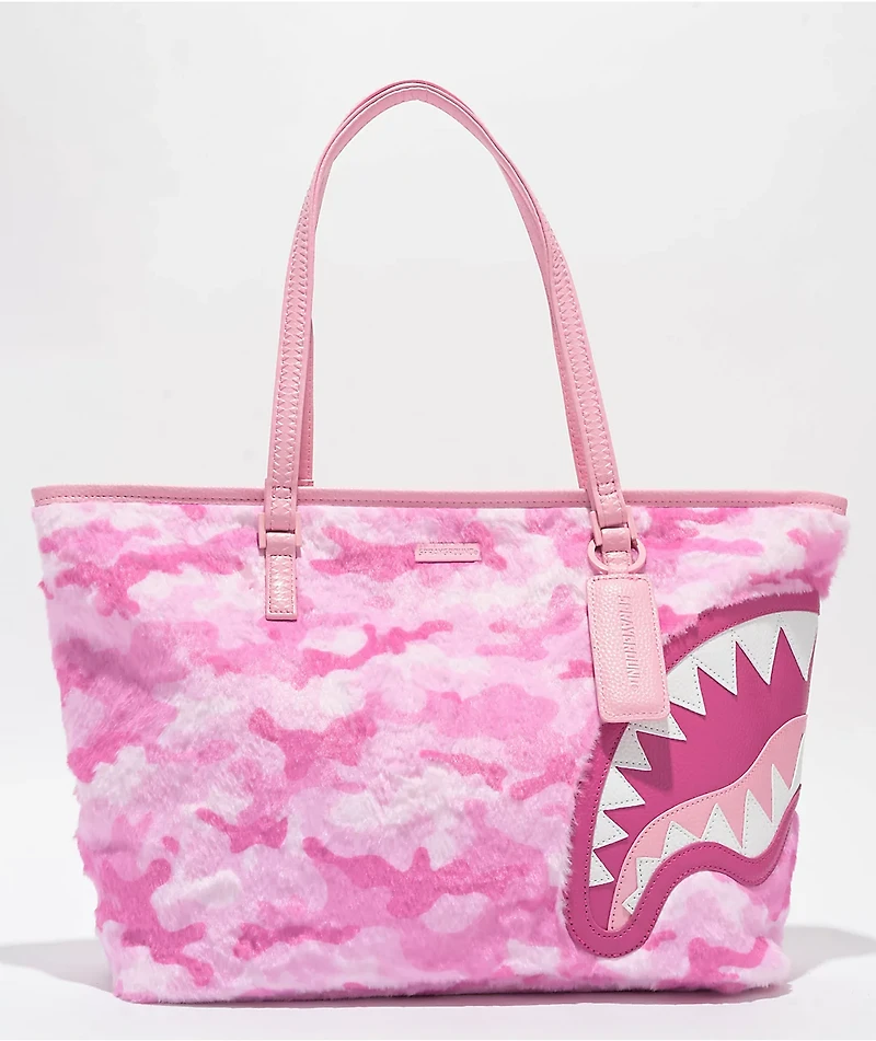 Sprayground Pink Camo Faux Fur Tote Bag