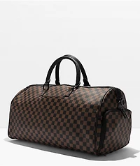Sprayground Pink Drip Brown Checkered Duffle Bag
