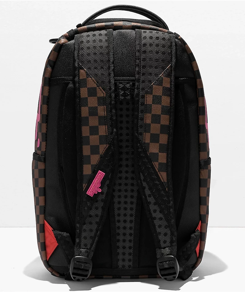 Sprayground Pink Drip DLX Brown Checkered Backpack