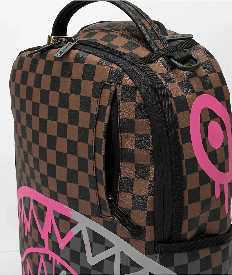 Sprayground Pink Drip DLX Brown Checkered Backpack