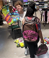Sprayground Pink Drip DLX Brown Checkered Backpack