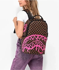 Sprayground Pink Drip DLX Brown Checkered Backpack
