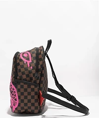 Sprayground Pink Drip Savage Brown & Black Checkered Mini Backpack